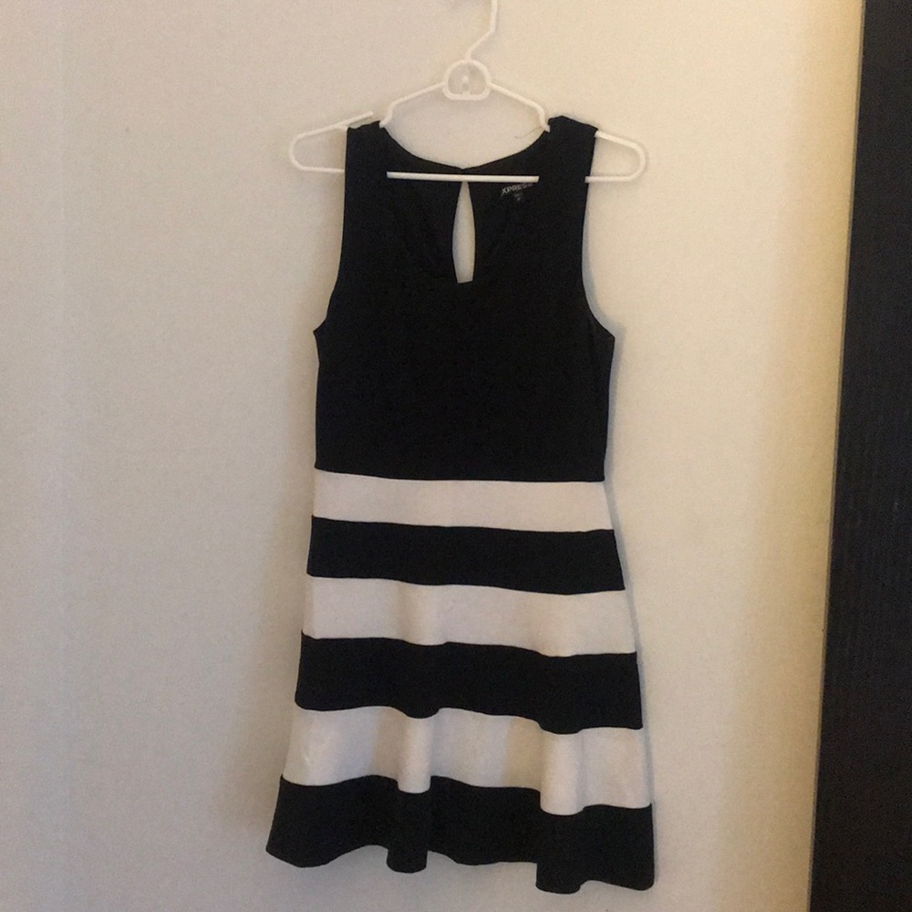 Express Black and White Fit and Flare Dress